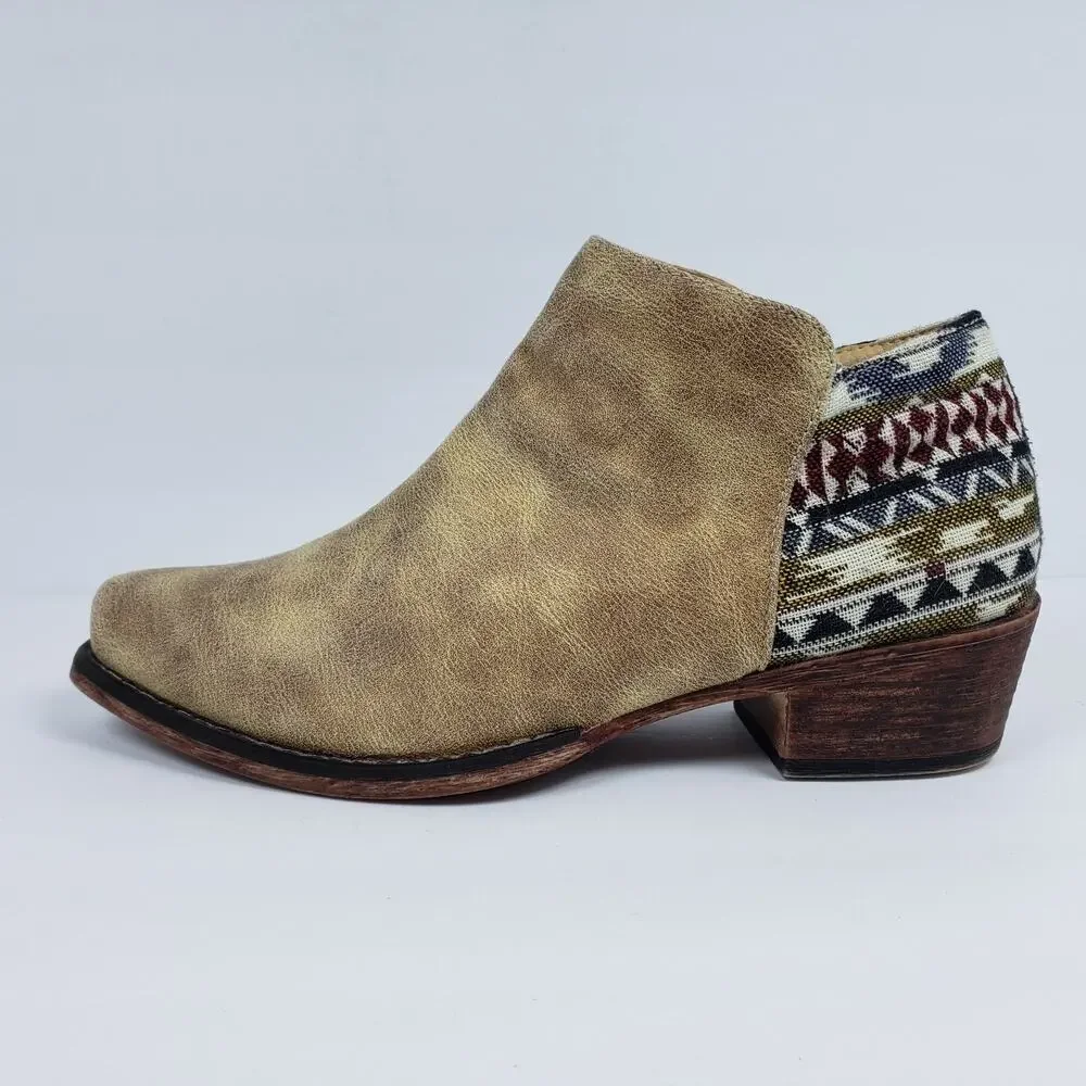 Roper Sedona Serape Womens Size 7.5 Tan Heel Ankle Western Booties Boots Shoes